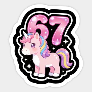 67 Unicorn Birthday Party Cute Number Sticker